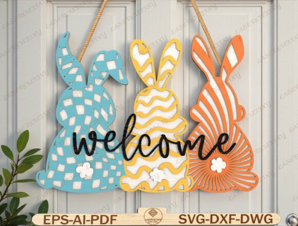 Easter Bunny Welcome Sign Laser Cut File for Your Home