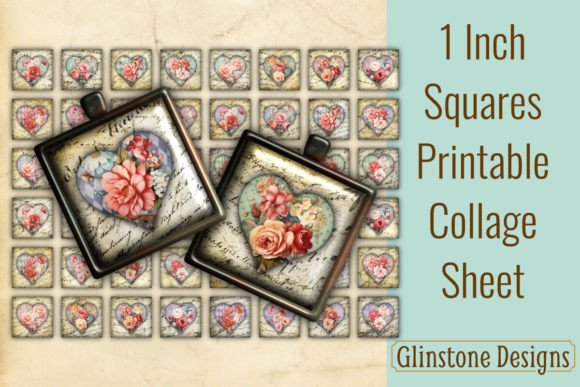 Floral Hearts 1 Inch Squares: Vintage Charm for Your Crafts