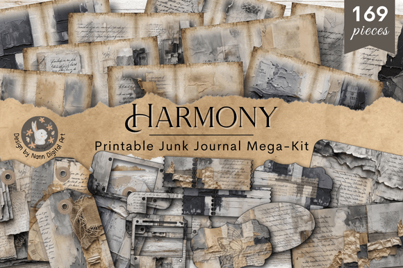 Harmony Grunge Gray Junk Journal Megakit