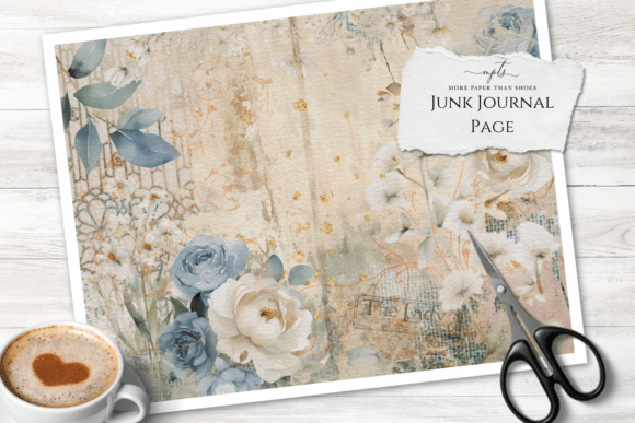Rustic Blue Floral Art Journal Page for Shabby Chic Creations
