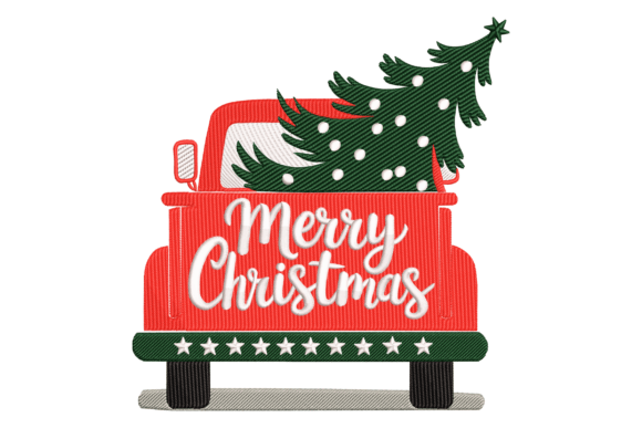 The Nostalgic Charm of Christmas Red Truck Tree Embroidery